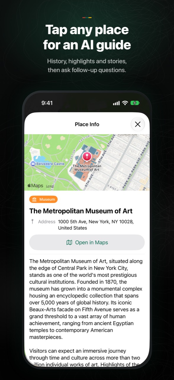 AI place guide introducing a landmark