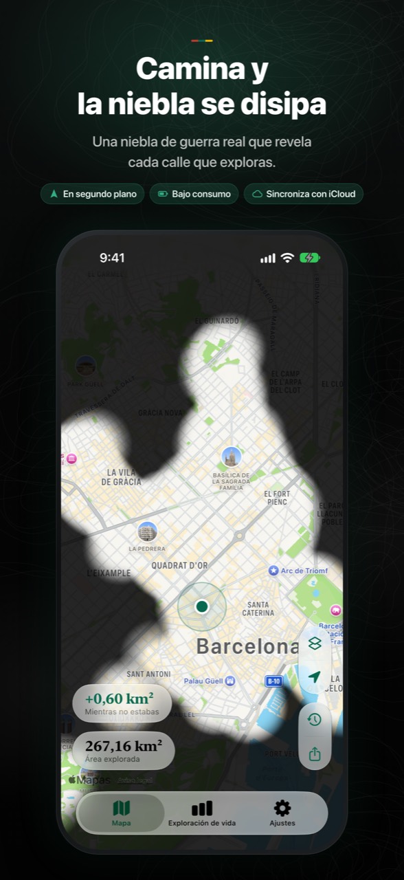 Mapa de FogMap con la niebla despejada en las calles recorridas