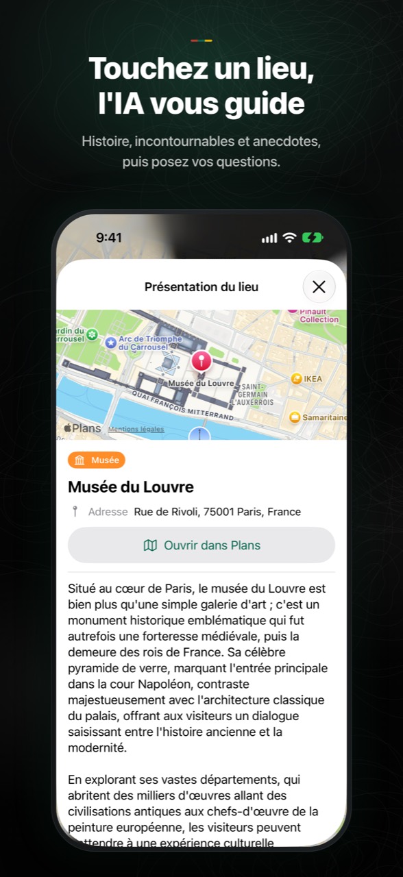 Guide IA présentant un monument